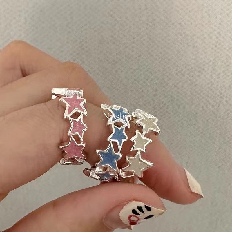 铜合金戒指 小众五角星闪光星湖环指环女精致甜酷星星戒指韩版ins