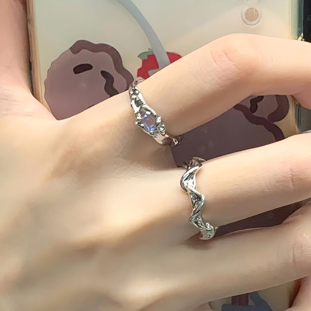 合金戒指 可调节戒指不规则戒指波浪几何指环男女百搭气质ins对戒