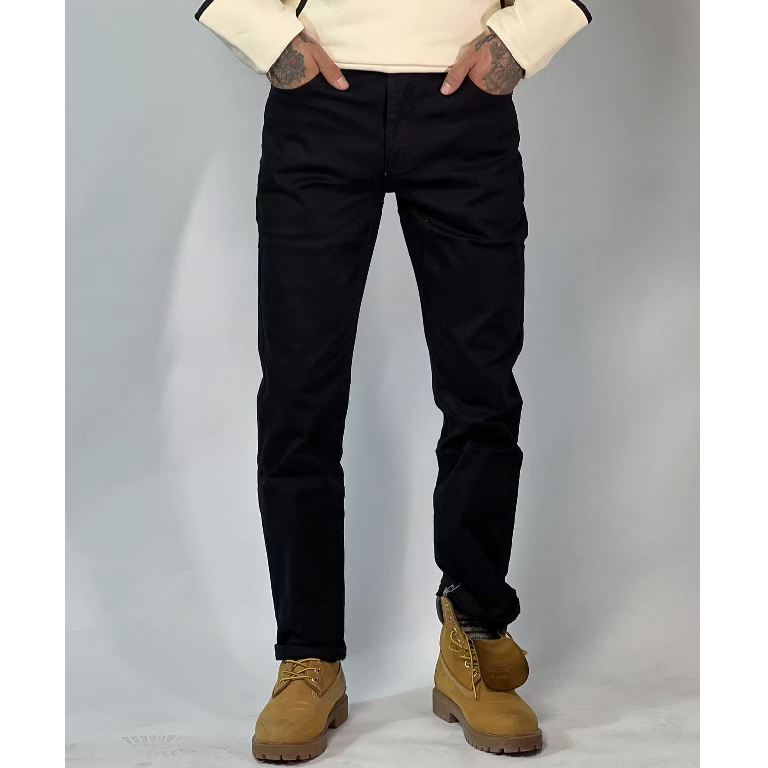 QIGLEL日常百搭弹力黑色小直筒牛仔裤