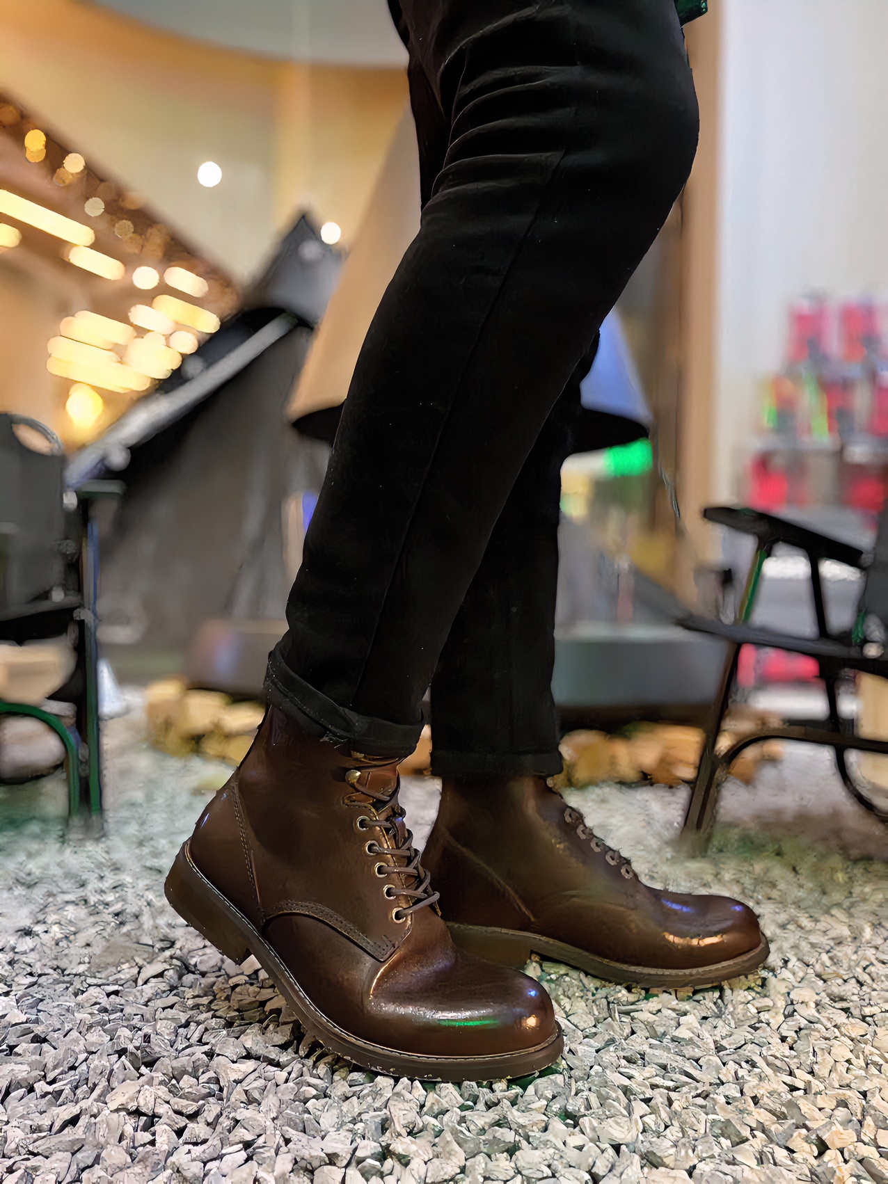  QIGLEL英伦复古风百搭真皮皮靴系带快扣秋冬英伦风棕色时尚