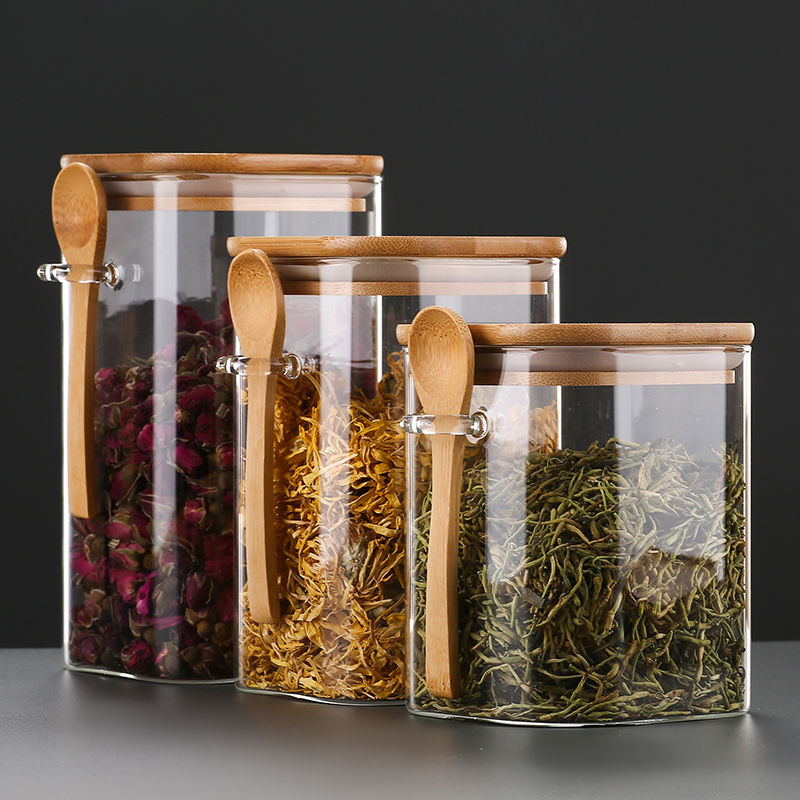 【新疆包邮】茶叶罐玻璃密封罐便携花茶罐防潮咖啡罐带勺子干果五