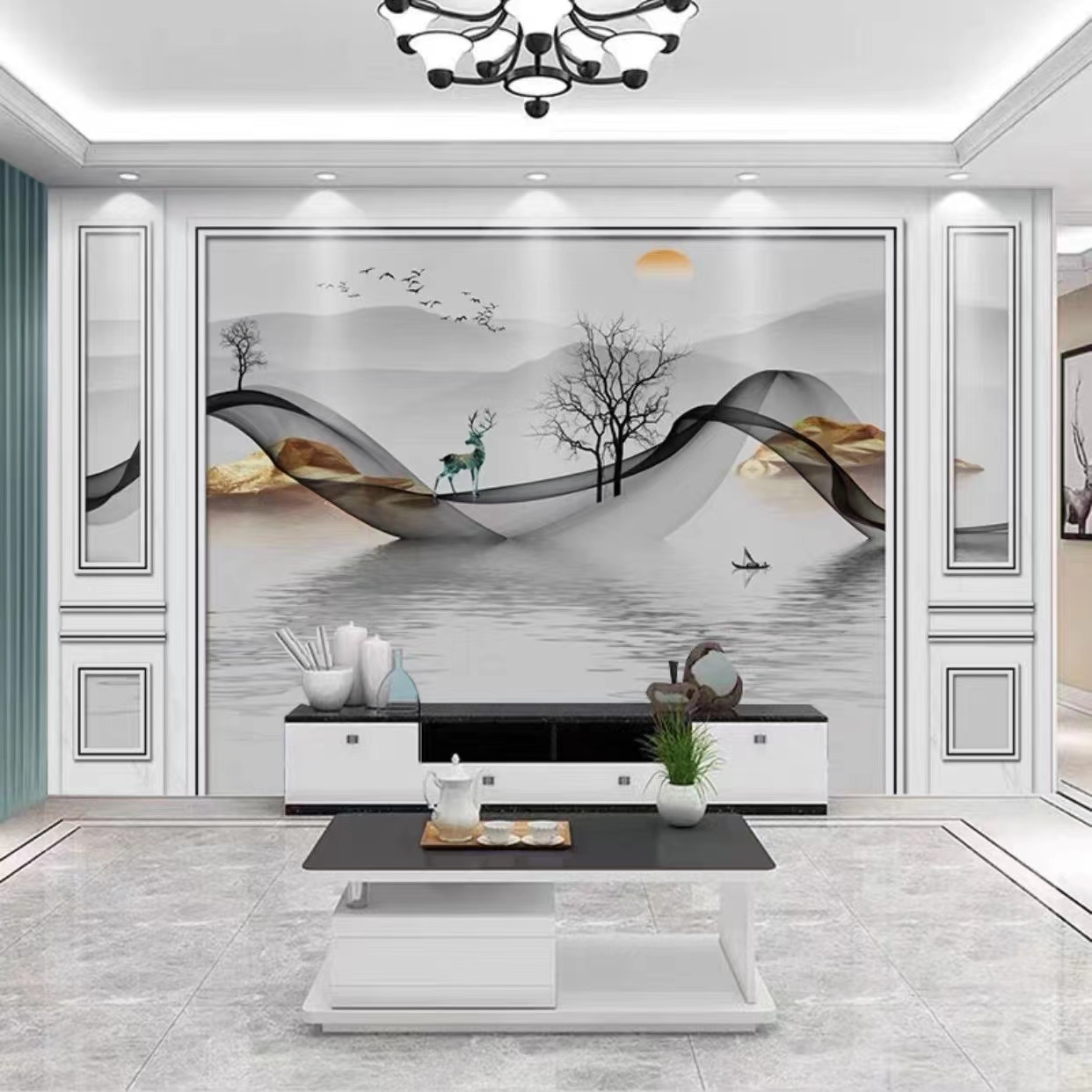 竹木纤维集成墙板电视背景墙自装快装扣板面板简约客厅护墙板装饰