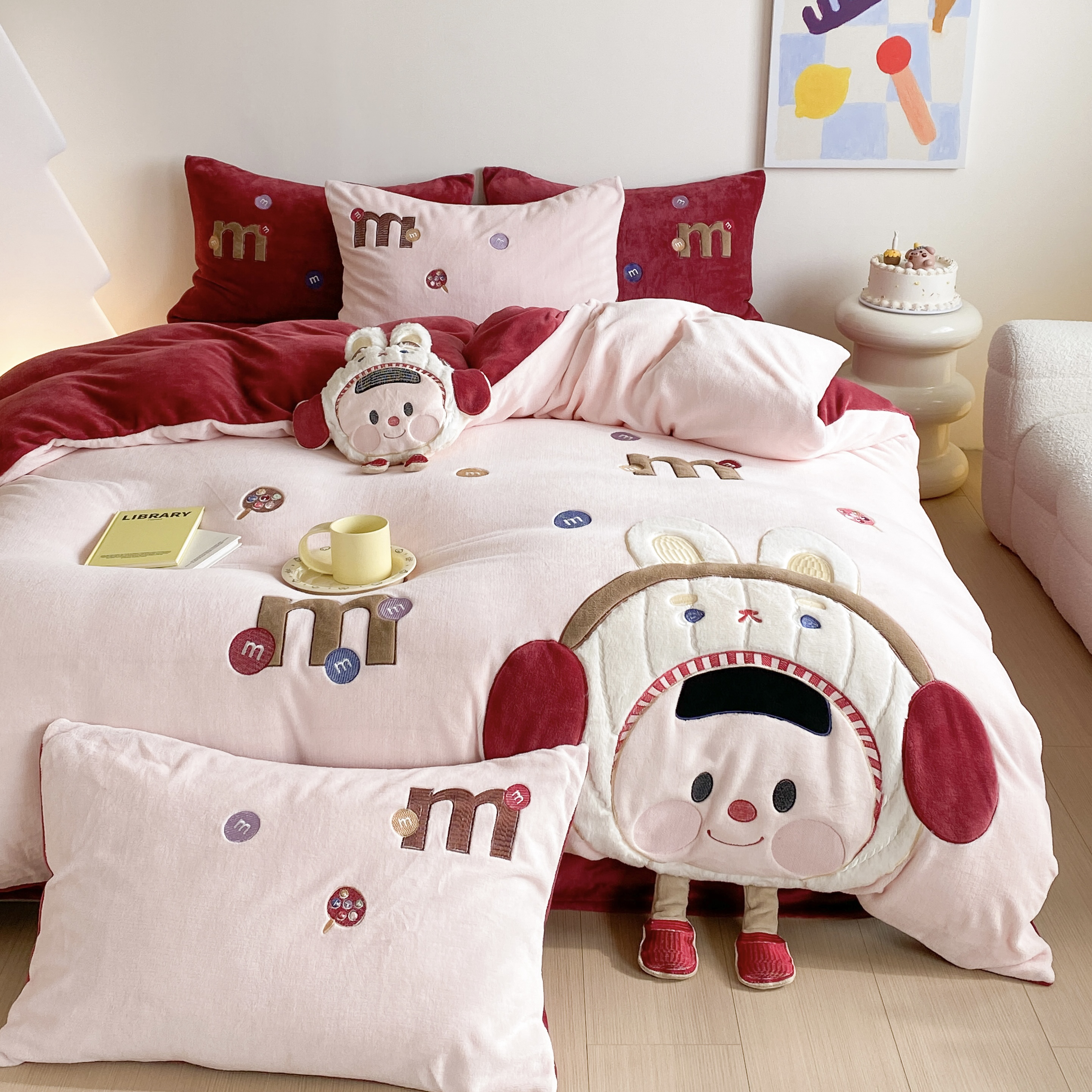 芊禾梦 元气满满 加厚高克重牛奶绒四件套三件套卡通可爱风！