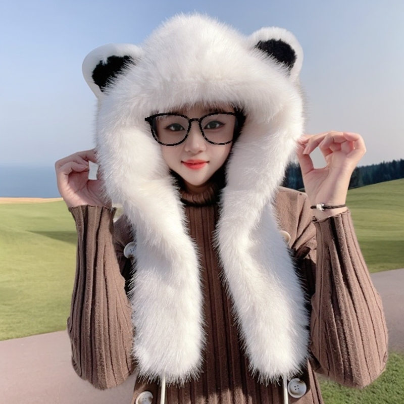 （妲己帽）冬季时尚毛绒妲己耳朵帽子围巾一体保暖百搭毛毛帽子！