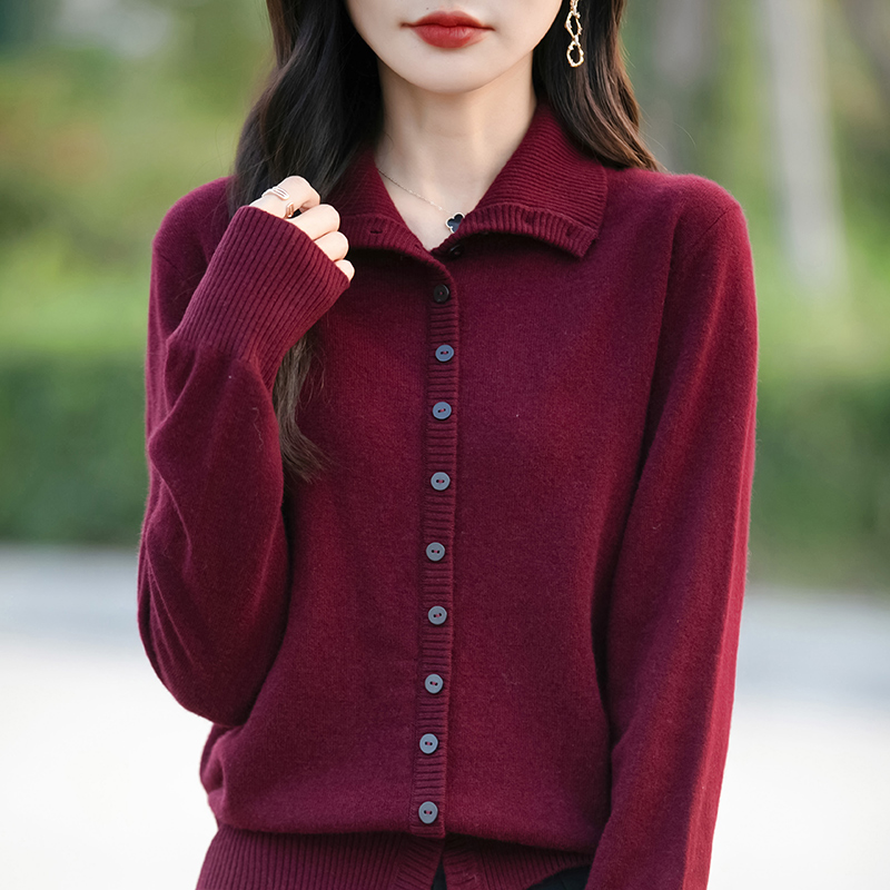 春秋时尚高领单排扣毛针织衫女士洋气开衫简约百搭时髦多扣毛衣