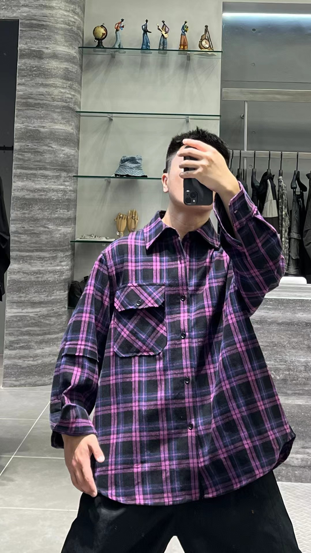 复古格纹宽松廓形衬衫外套时尚休闲长袖上衣