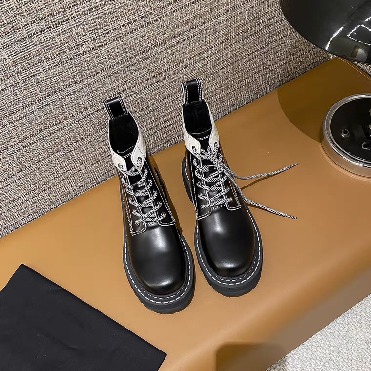 拼色系带机车马丁靴9786单鞋