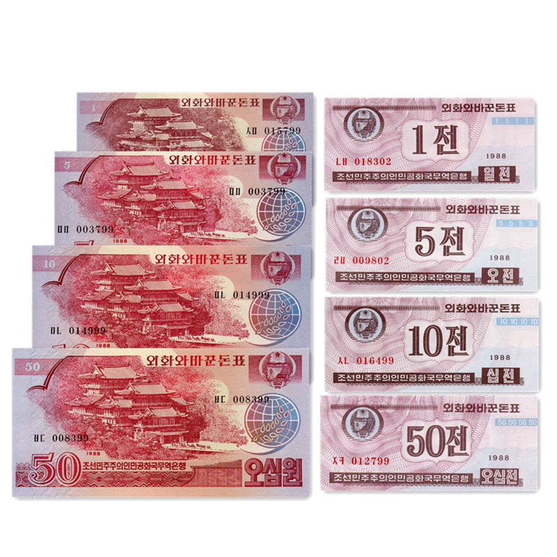 朝鲜纸币8张全套红色资本主义国家访问票