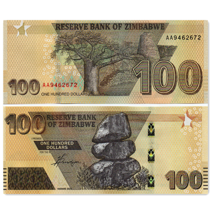 非洲 津巴布韦100津元纸币 2020(2021)年 外国钱币全新 平衡石 