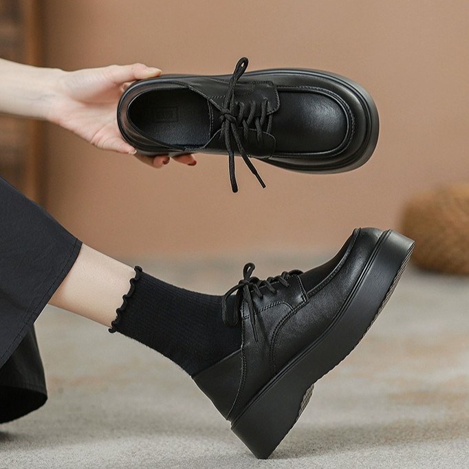 冬季回力休闲小皮鞋女2023年秋冬季新款松糕软底乐福鞋圆头复古