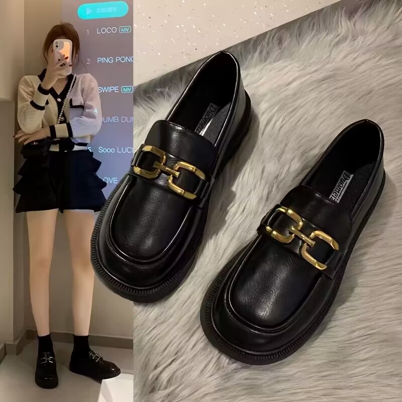 秋冬季回力休闲英伦风小皮鞋女2023新款春秋季百搭一脚圆头乐福鞋