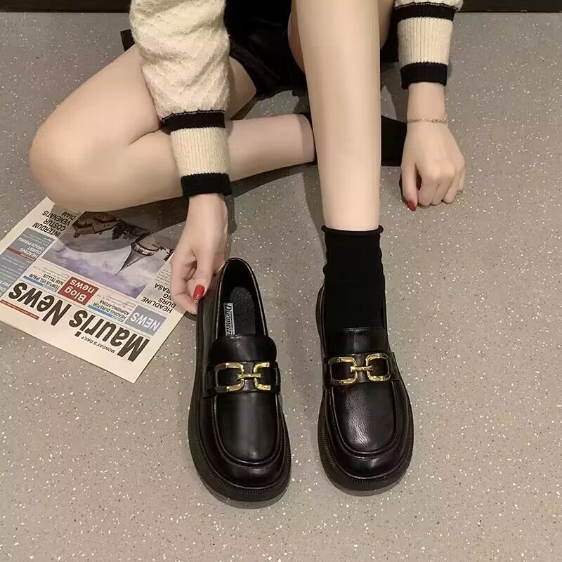 冬季回力休闲英伦风小皮鞋女2023新款春秋季百搭一脚圆头乐福鞋