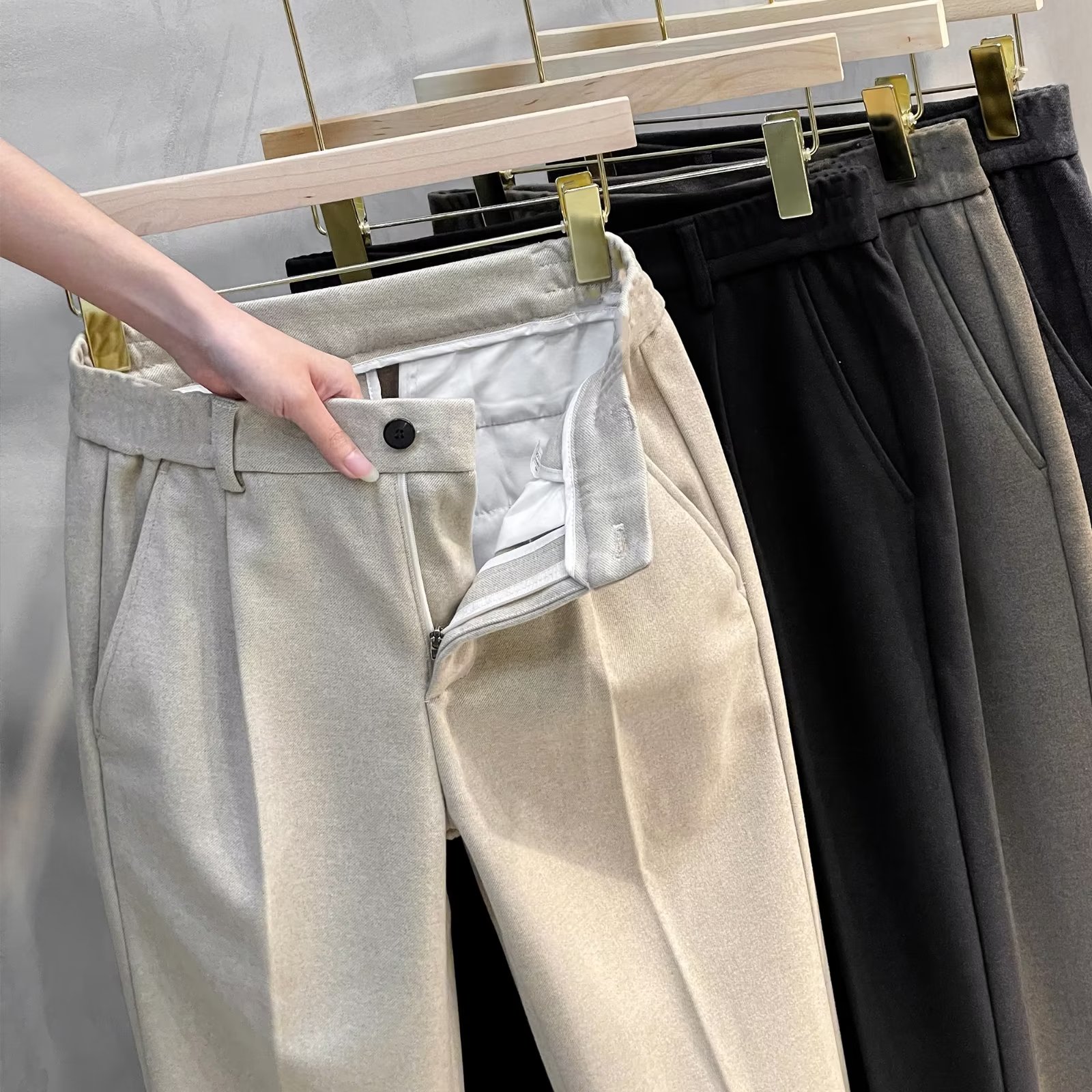 韩版时尚毛呢西裤男士直筒百搭九分西装休闲裤秋冬新款加厚长裤子