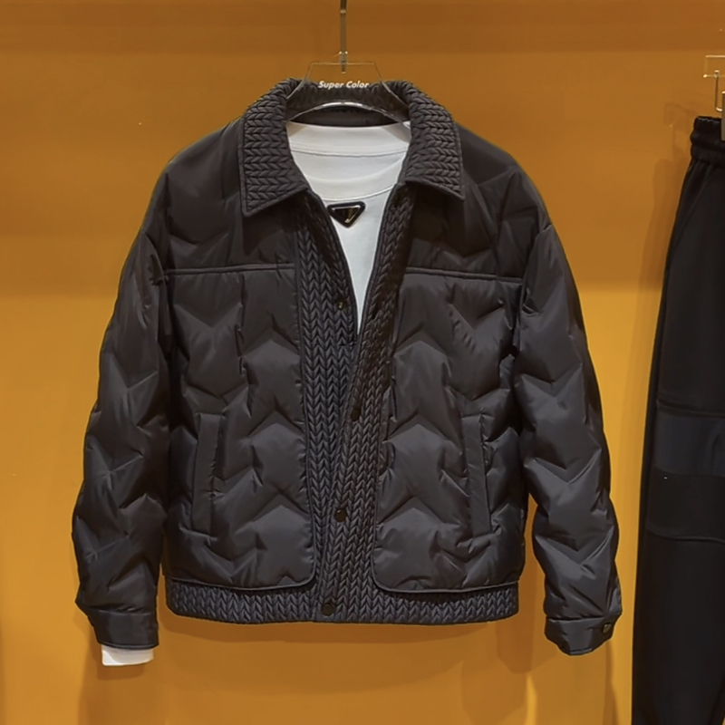 轻奢冬季复古麦穗羽绒服潮牌青年男韩版宽松时尚百搭休闲翻领外套