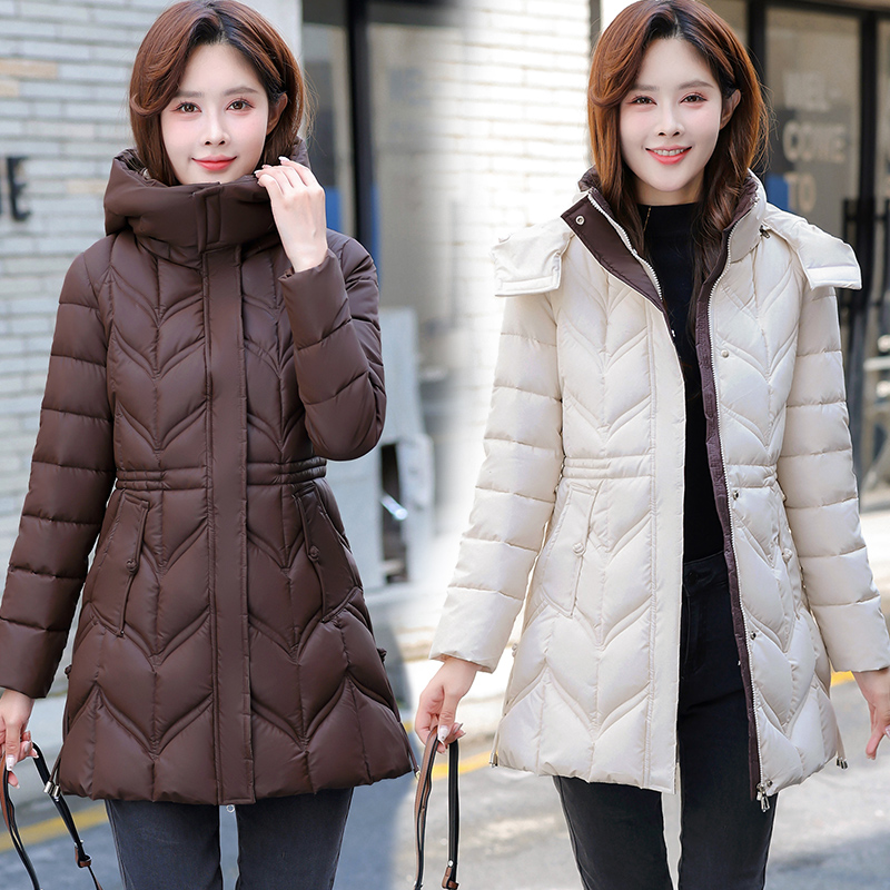 高档面料免洗棉服时尚冬季洋气新款中长款修身棉服保暖外套棉袄