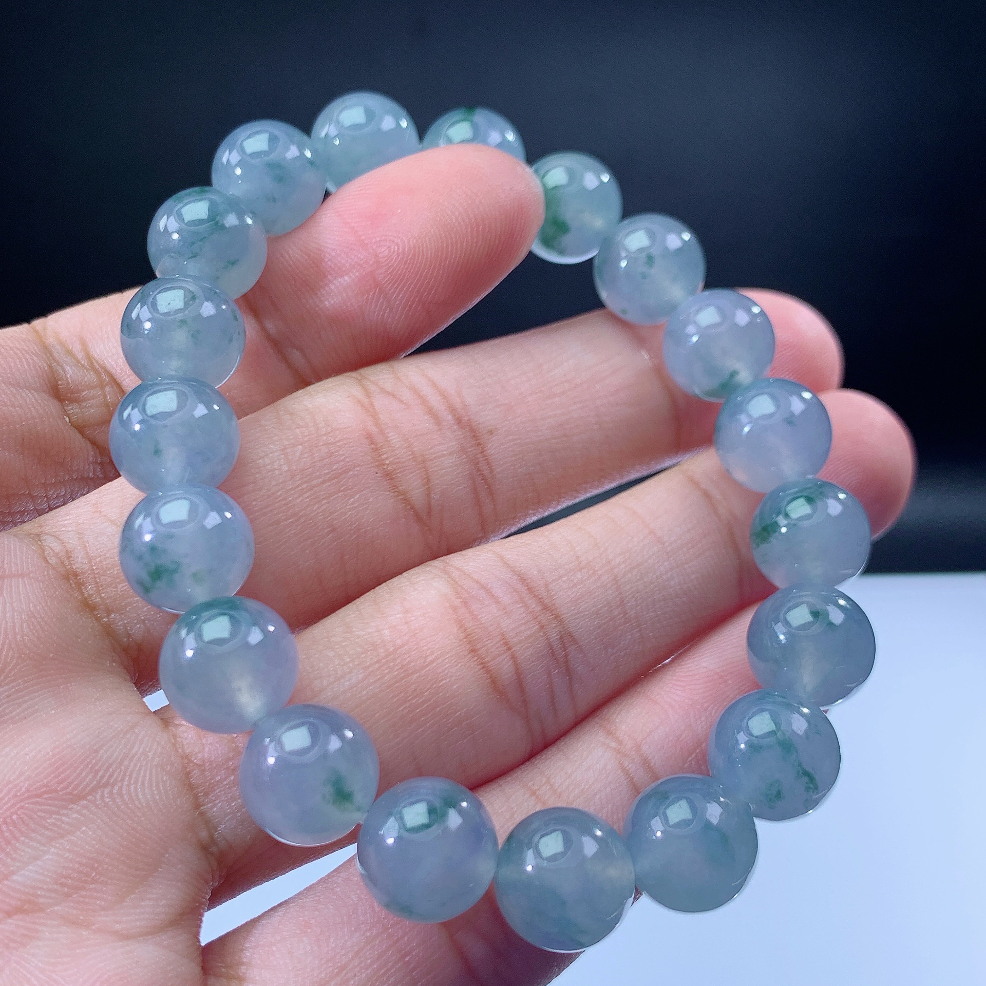 嘉运翡翠1028-24缅甸天然翡翠A货冰种紫罗兰飘花手串卡10mm19颗