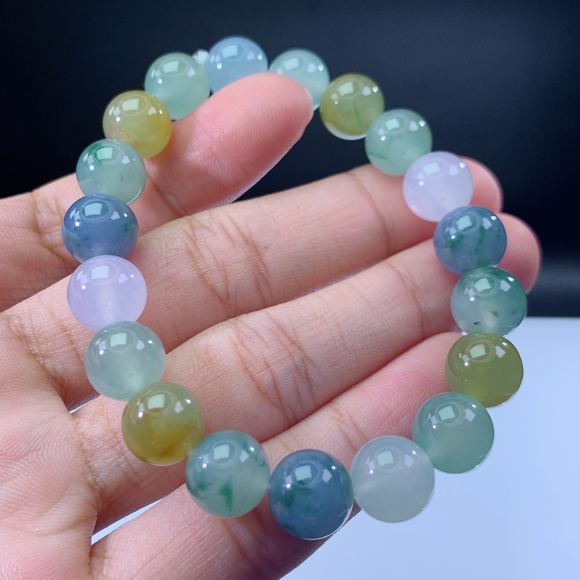 嘉运翡翠1028-12缅甸天然翡翠A货冰种多宝手串卡10mm19颗