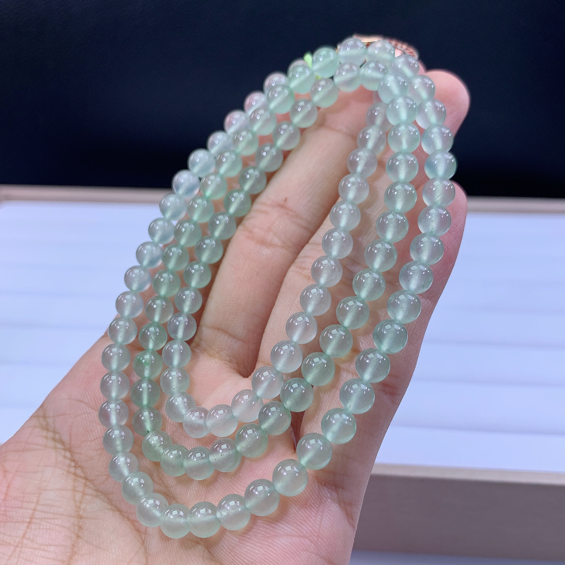 嘉运翡翠4.3-16缅甸天然翡翠A货冰种冰晴项链卡6mm108颗