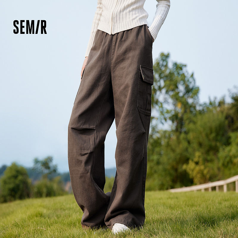 森马休闲裤女抓绒降落伞裤宽松潮流酷飒风冬季抽绳阔腿工装裤复古