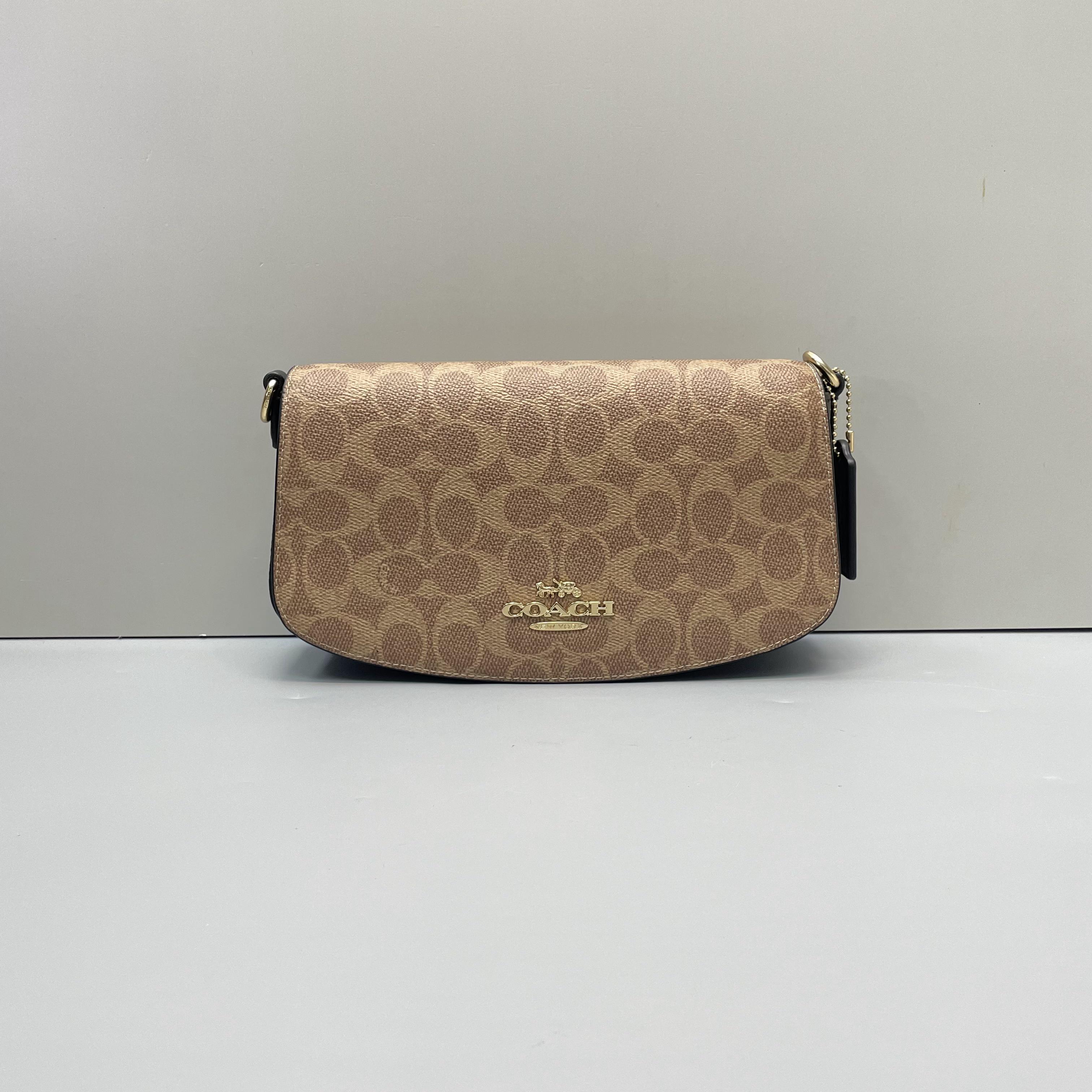 99新 COACH/蔻驰 Andrea棕拼老花长款腋下包24*13*6cmE031304
