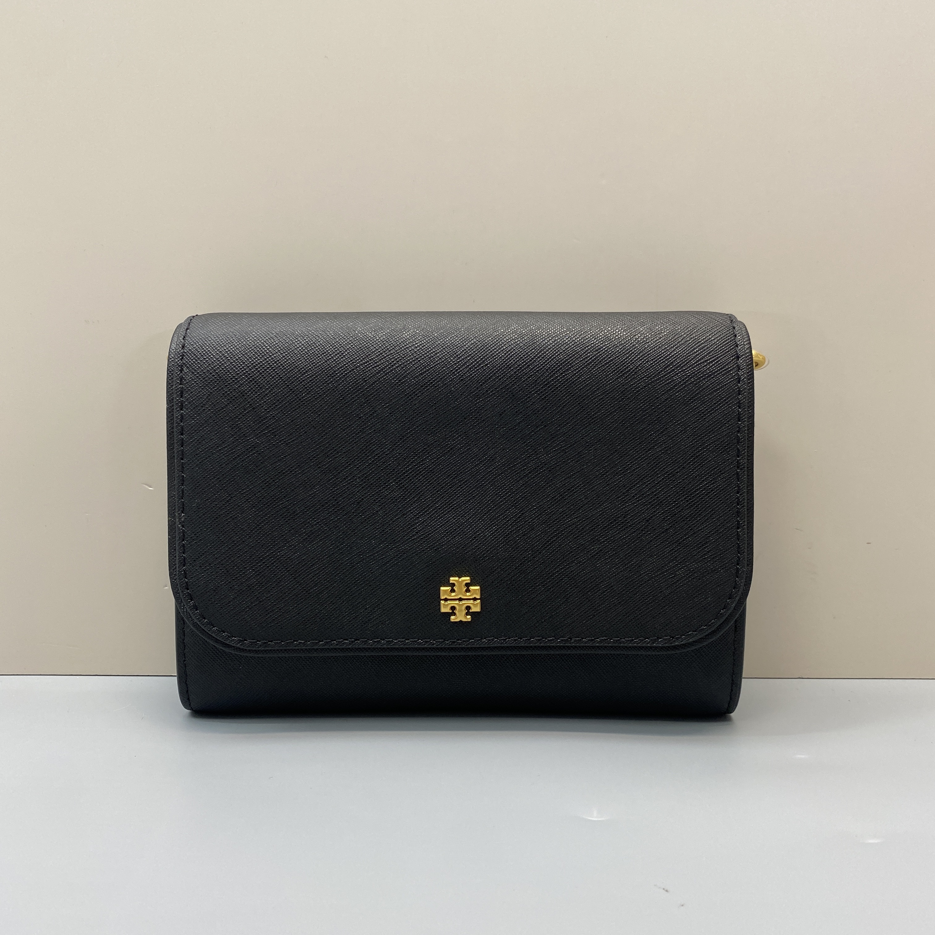 99新 Tory Burch/汤丽柏琦 黑色十字纹链条斜挎包 19*14*2cm