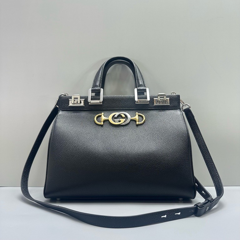 95新 GUCCI/古驰 zumi黑色小号手提包28*22*12cmD062108