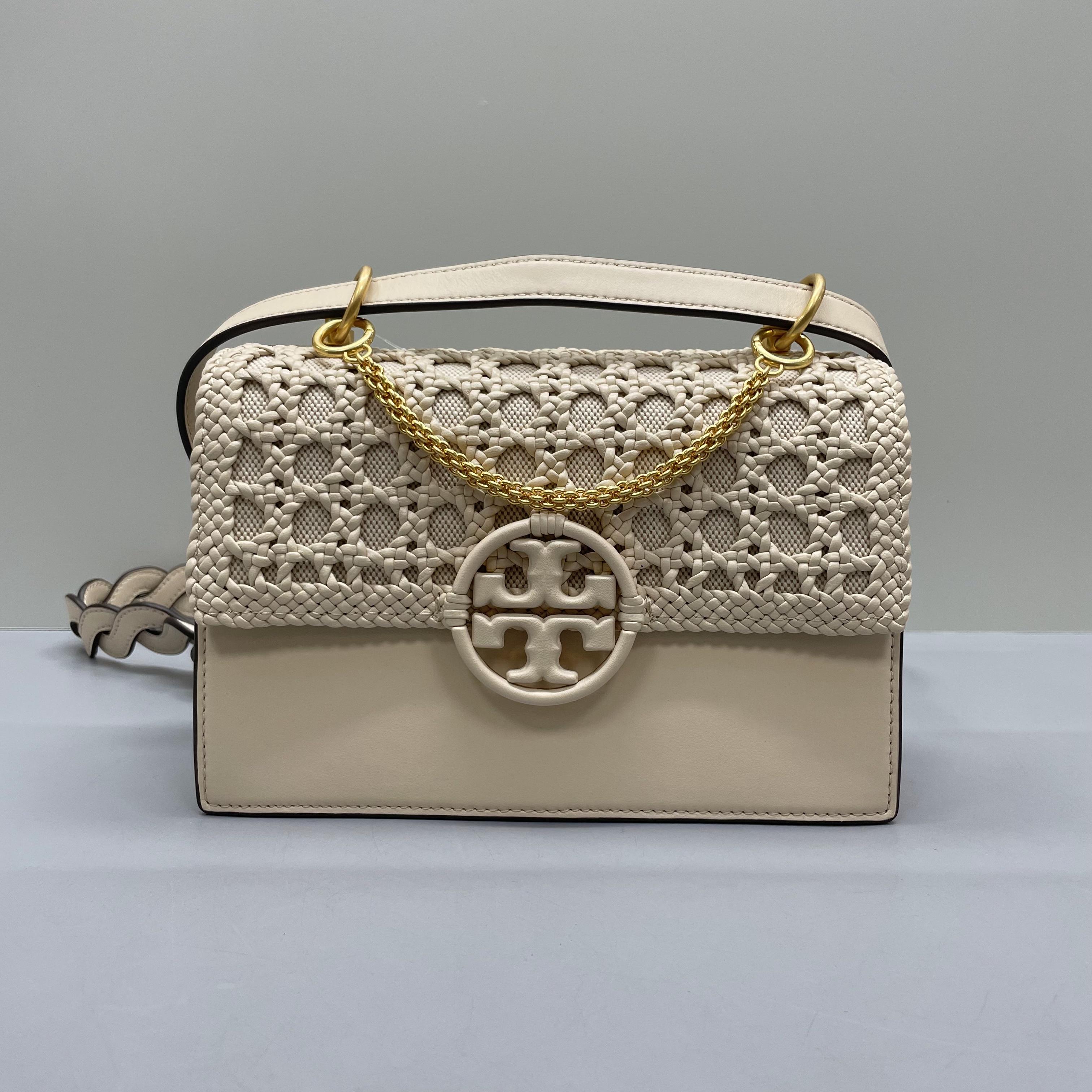95新 TORY BURCH/汤丽柏琦 Miller 白色编织款风琴包23x15x8cm