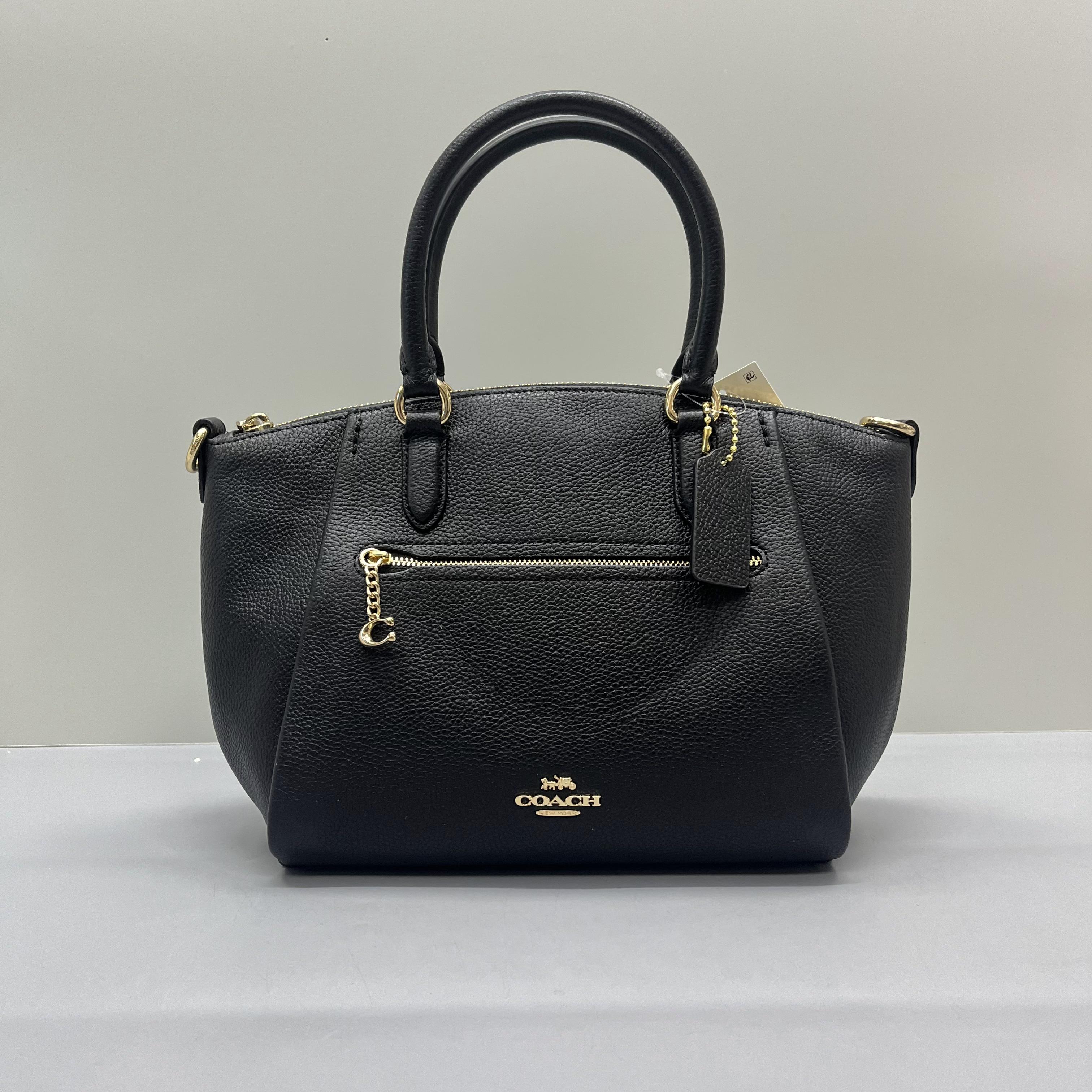 99新 COACH/蔻驰 Elise 黑色荔枝纹饺子包24x20x12cmE021516