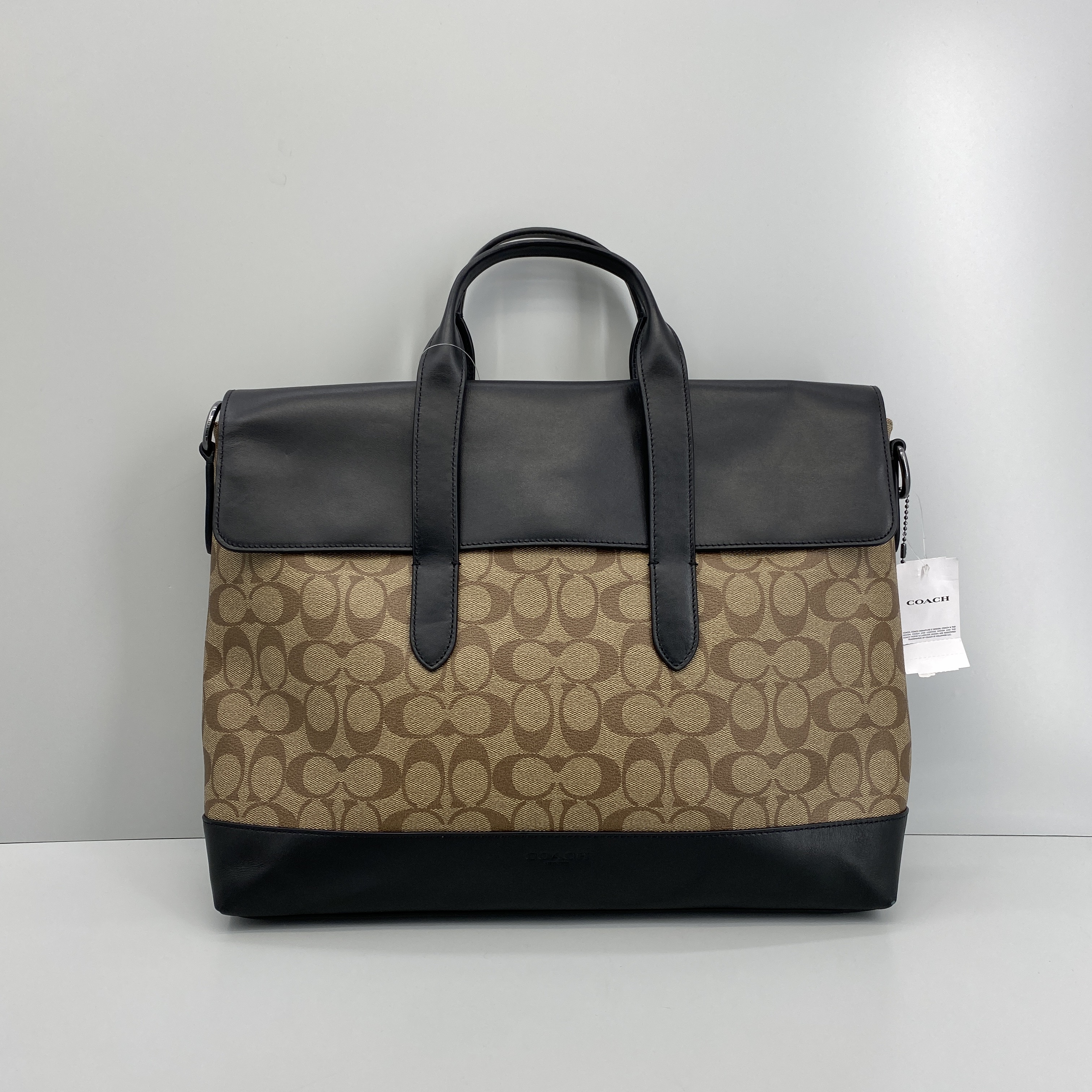 99新 COACH/蔻驰 黑拼棕老花男士公文包 38*30*10cmD101561