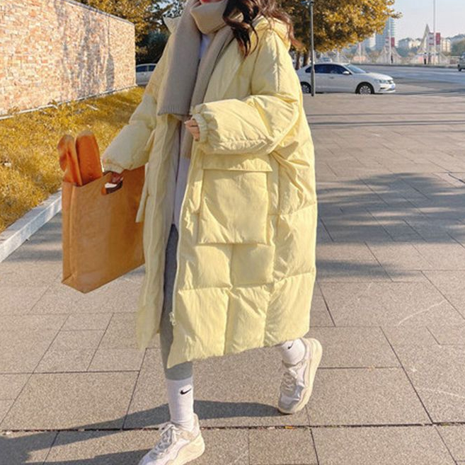 森馬羽绒衣女冬温柔加厚连帽中长款过膝面包服学生外套