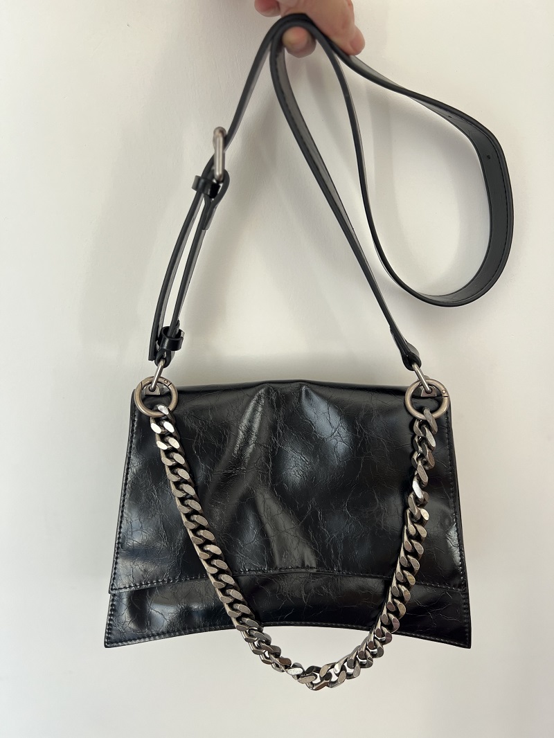 时尚黑色头层牛皮单肩包简约优雅设计斜挎包腋下链条包中号肩包