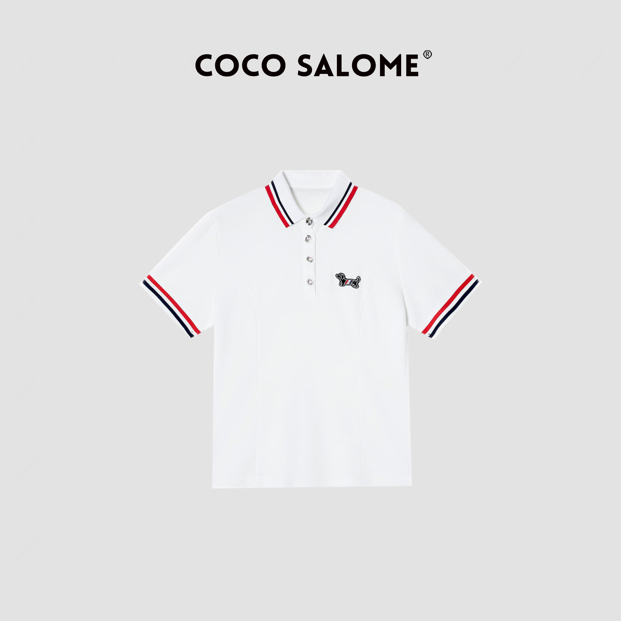 COCO SALOME⑥【线条小狗】薄款撞色Polo领小狗珠地棉短袖289K