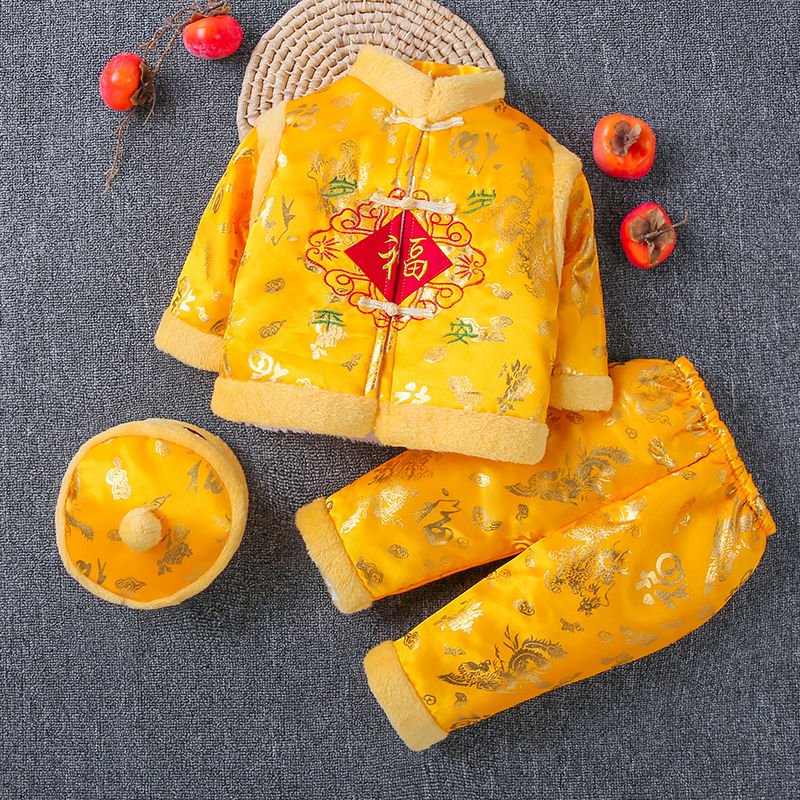 婴儿拜年服加厚冬季唐装男宝一周岁礼服公主宝宝生日衣服百天套装