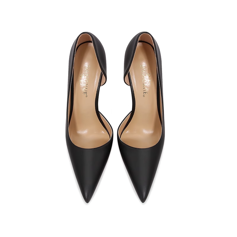 哑光羊皮侧空超高跟鞋女尖头细跟浅口红底12cm单鞋2023秋季新款