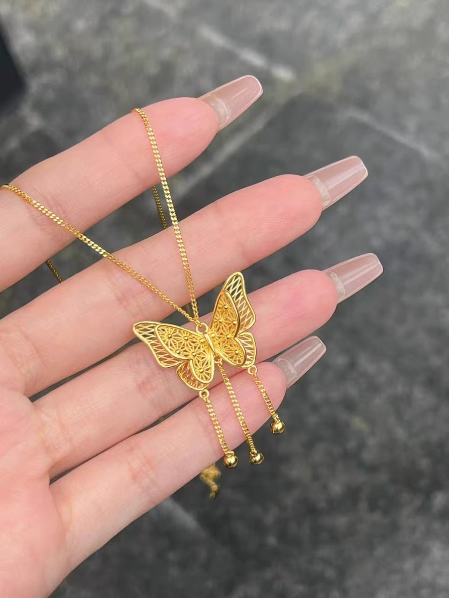 5G工艺足金999花丝蝴蝶流苏套链