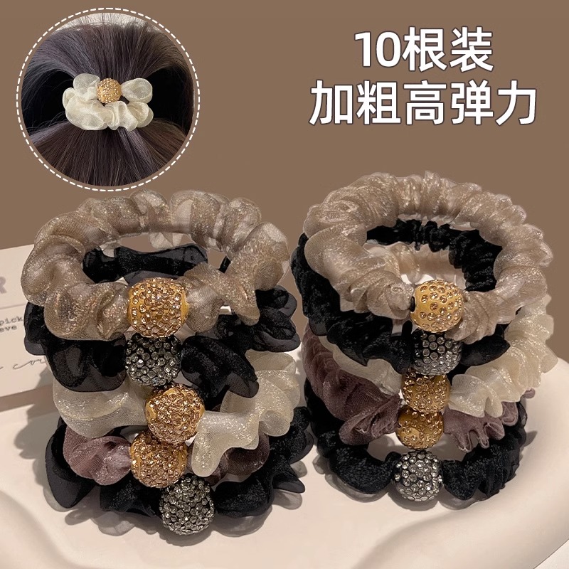 韩版百搭新款水钻欧根网纱头绳女简约气质扎头发绳甜美森系高弹力
