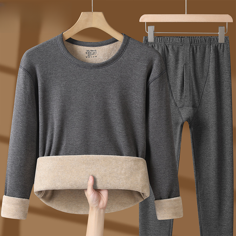 2025秋冬加绒加厚中领男女保暖打底圆领保暖套装