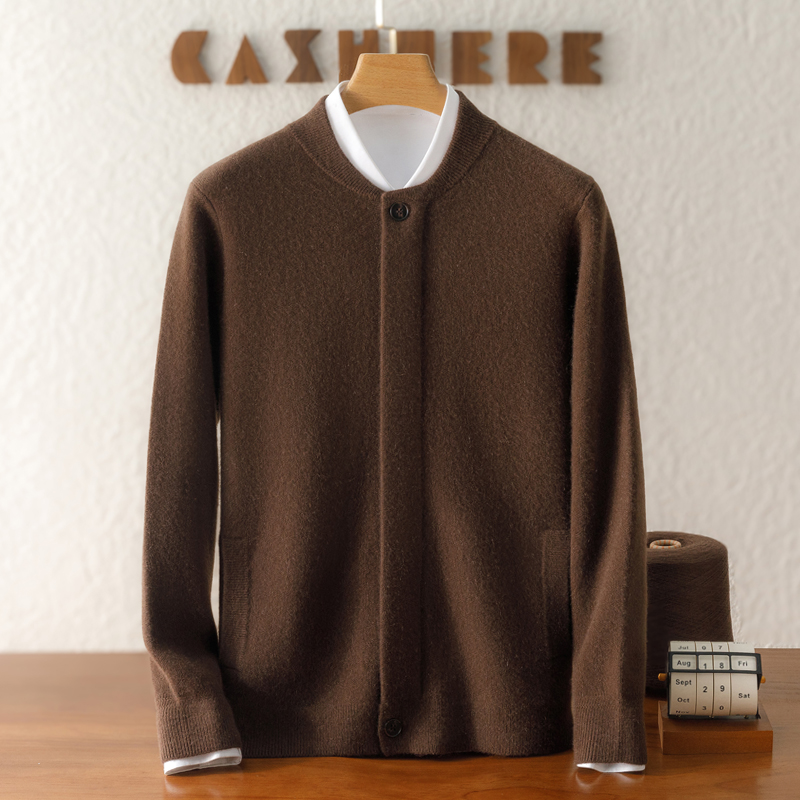 2024新款棒球领夹克羊绒开衫男100%纯山羊绒外套拉链休闲秋冬