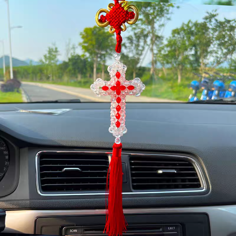 汽车十字架手工后视镜挂饰平安车内装饰品挂坠男女车吊坠