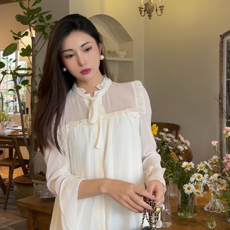 【春日马德里】春夏款小香衬衫法式气质纯色拼接衬衣6271