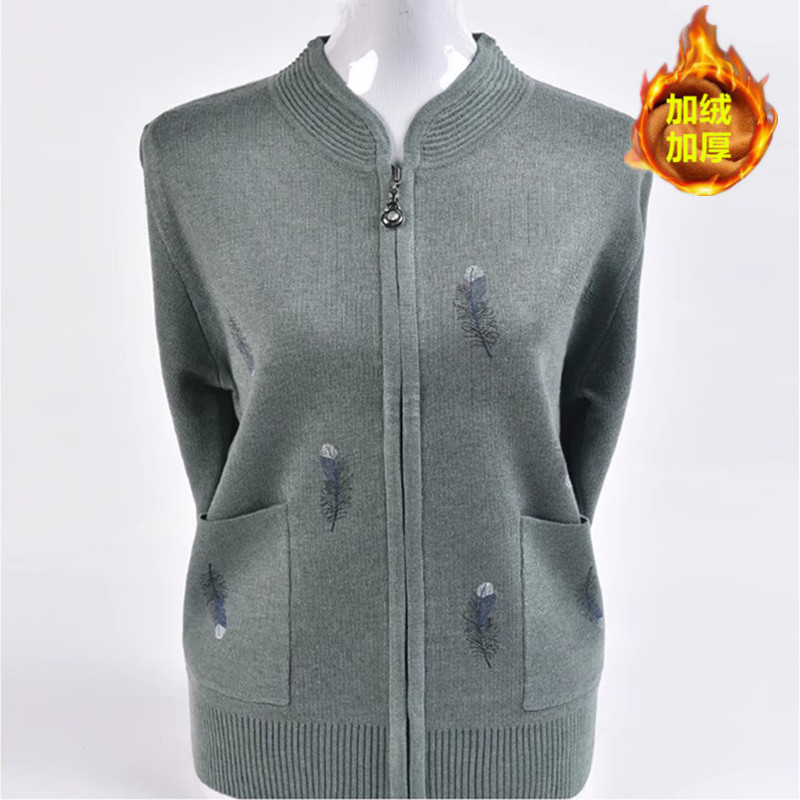 中老年女人春秋毛衣外套60岁70妈妈秋冬加绒加厚开衫外衣奶奶上衣