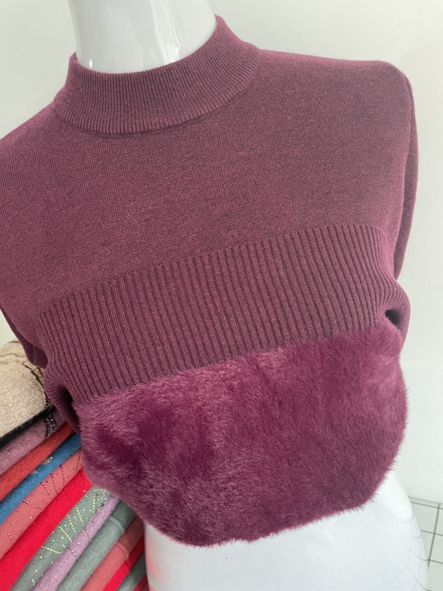 中老年人加绒加厚毛衣女奶奶纯色针织衫妈妈冬装加肥加大码打底衫