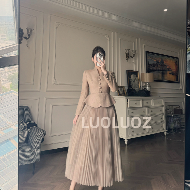 【现货】LUOLUOZ【花城故事】秋季绝美色系假两件时尚连衣裙