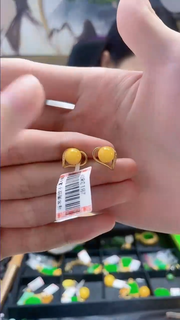 【闪购商品】蜜蜡裸石银S925镶嵌耳钉