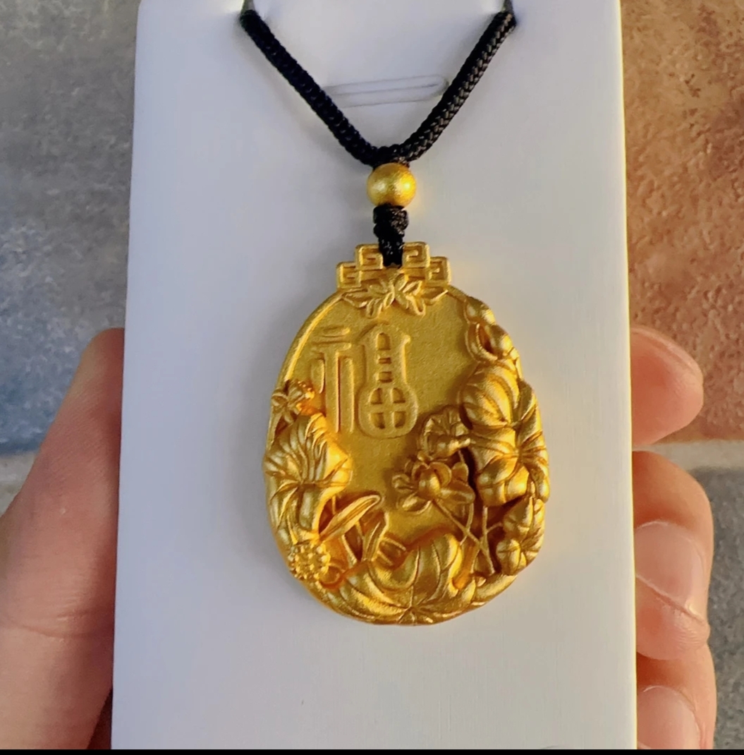 合金吊坠 福牌荷花黑绳款中国风复古毛衣链精美素款传承