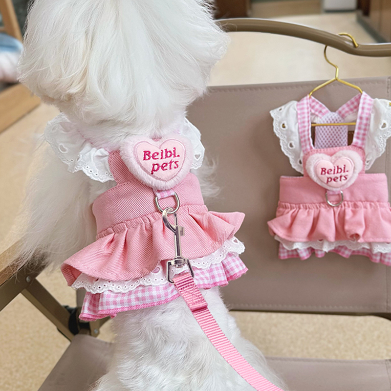 牛仔狗狗牵引绳带衣服夏天薄款小狗裙子约克夏马尔济斯春秋款