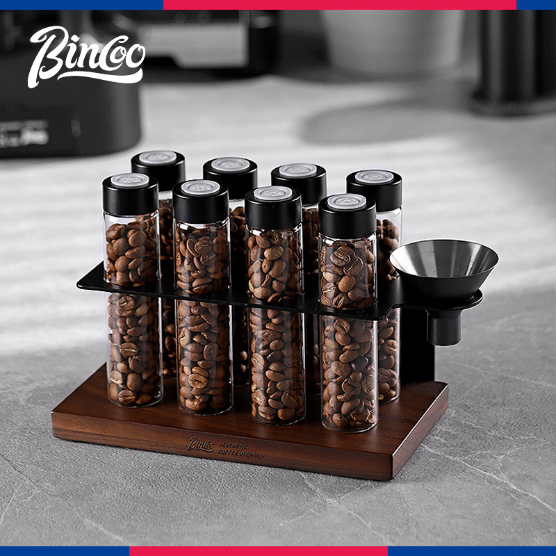Bincoo单向排气阀咖啡豆分装试管玻璃密封罐套装商用储存罐展示架