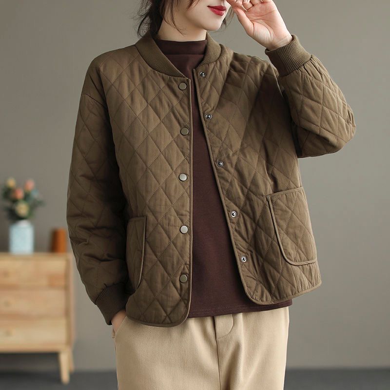 艾莱依羽绒服女秋冬季菱格夹棉轻薄小棉袄2023新款妈妈装短款纯色