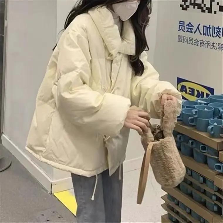 复古牛角扣羽服女2023冬季新款设计感小众韩版加厚短款面包服