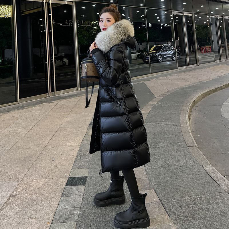 艾莱依狐狸毛领服女长款2023冬装加厚保暖超厚90白鸭绒东北外套修